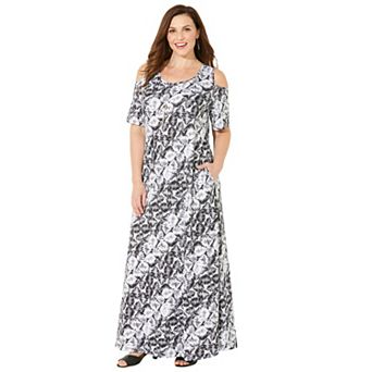 Catherines Women's Plus Size Open-Shoulder Pocket Maxi Dress
