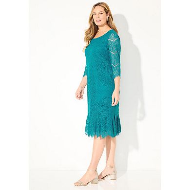 Catherines Women's Plus Size Shirred Lace Flounce Dress