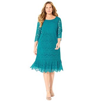 Catherines Women's Plus Size Shirred Lace Flounce Dress
