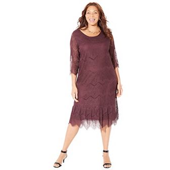 Catherines Women's Plus Size Shirred Lace Flounce Dress