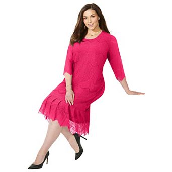 Catherines Women's Plus Size Shirred Lace Flounce Dress