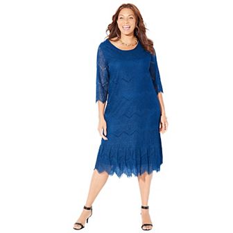 Catherines Women's Plus Size Shirred Lace Flounce Dress