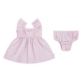 Newborn Baby Girls Huggies Babywear Organic Ruffle Dress & Diaper Cover 2 pc Set