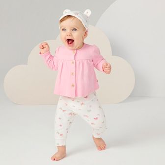 Newborn Baby Girls Huggies Babywear Organic Top Butterfly Pants & Hat 3 pc Set