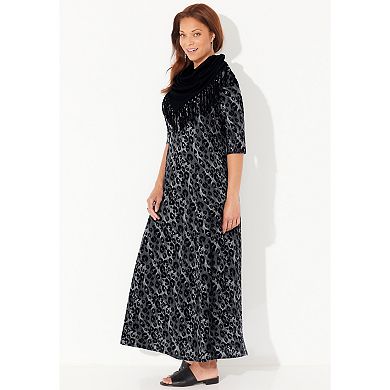 Catherines Women's Plus Size Maxi Dress & Scarf Duet