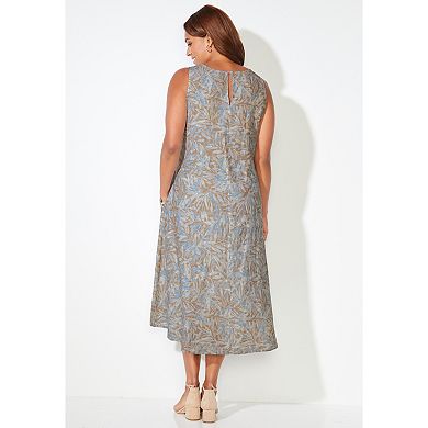 Catherines Women's Plus Size A-Line Linen Blend High-Low Dress