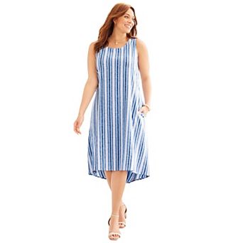 Catherines Women's Plus Size A-Line Linen Blend High-Low Dress