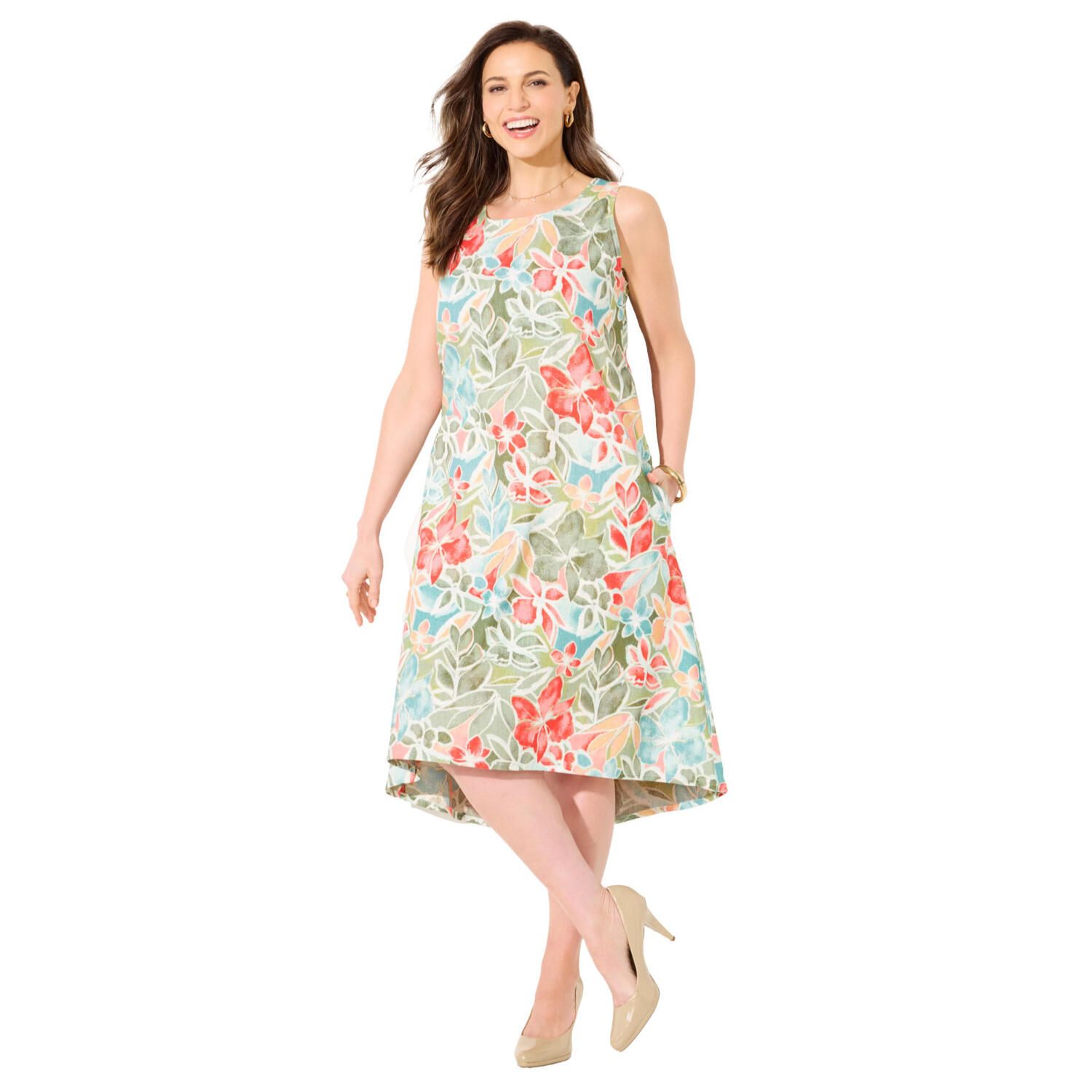 Женские платья Catherines Plus Size A-Line Linen Blend High-Low Dress