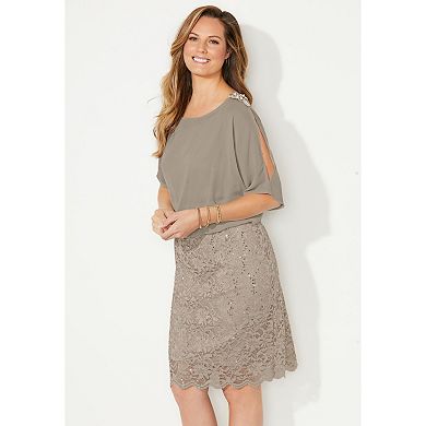 Catherines Women's Plus Size Embellished Open Sleeve Dress