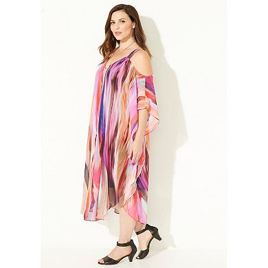 Catherines Women's Plus Size Open-Shoulder Chiffon Dress