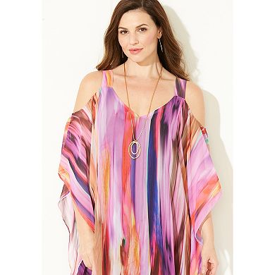 Catherines Women's Plus Size Open-Shoulder Chiffon Dress