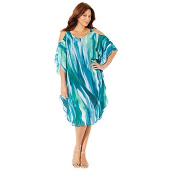 Catherines Women's Plus Size Open-Shoulder Chiffon Dress