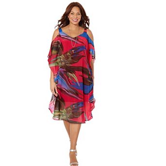 Catherines Women's Plus Size Open-Shoulder Chiffon Dress