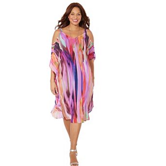 Catherines Women's Plus Size Open-Shoulder Chiffon Dress