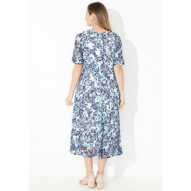 Catherines Women's Plus Size Stretch Lace Fit & Flare Dress