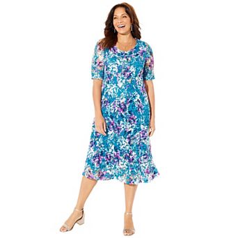 Catherines Women's Plus Size Stretch Lace Fit & Flare Dress