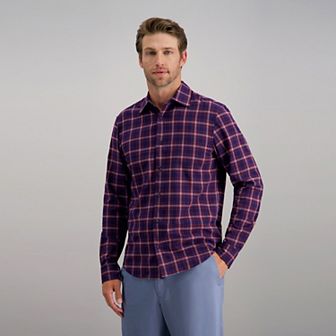 Haggar® Long Sleeve Slim Fit Performance Button Down Plaid Shirt