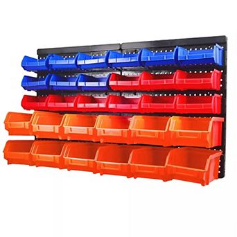 Wall Mounted Storage Rack With 30 Bins Container Organizer