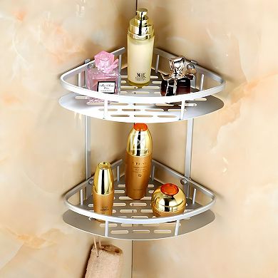2 Tiers Corner Shower Caddy Wall Mounted Aluminum Organizer