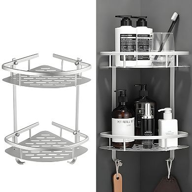 2 Tiers Corner Shower Caddy Wall Mounted Aluminum Organizer