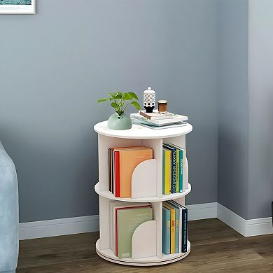 2 Tier Rotating Bookshelf Storage Rack White