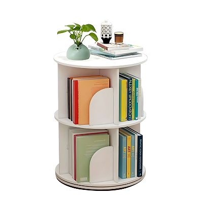 2 Tier Rotating Bookshelf Storage Rack White