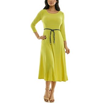 Women's Nina Leonard Sylvia Three-Quarter Sleeve Belted Midi Dress