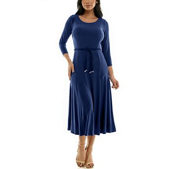 Women's Nina Leonard Sylvia Three-Quarter Sleeve Belted Midi Dress