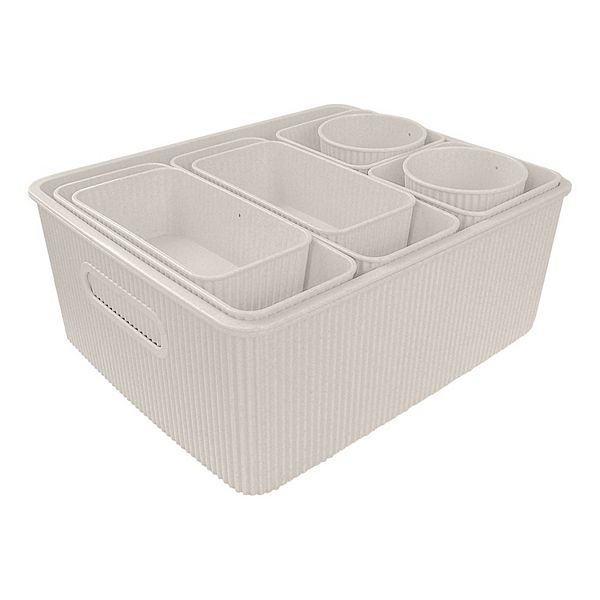 Belle Maison 10-Piece Ribbed Storage Bins Set - Linen