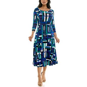 Women's Nina Leonard Sylvia Three-Quarter Sleeve Belted Midi Dress