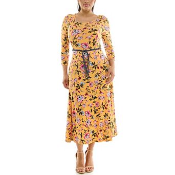Women's Nina Leonard Sylvia Three-Quarter Sleeve Belted Midi Dress