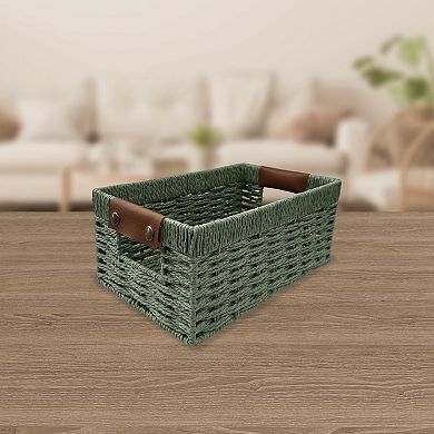 Belle Maison Green Woven Rectangular Storage Basket