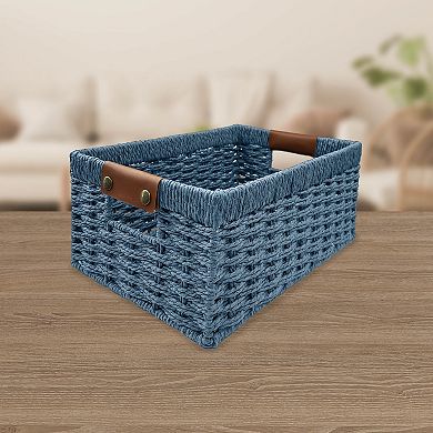 Belle Maison Blue Woven Rectangular Storage Basket