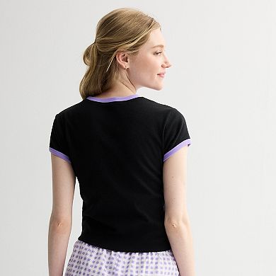 Juniors' Kuromi Graphic Ringer Tee