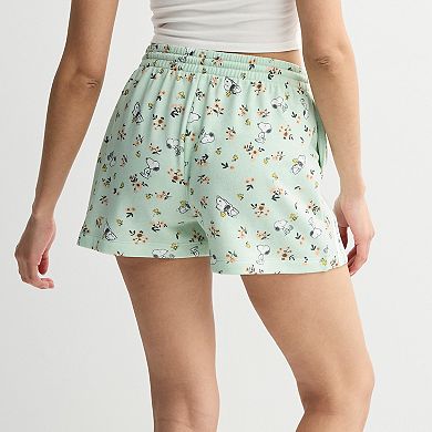 Juniors' Peanuts Snoopy Floral Fleece Graphic Shorts