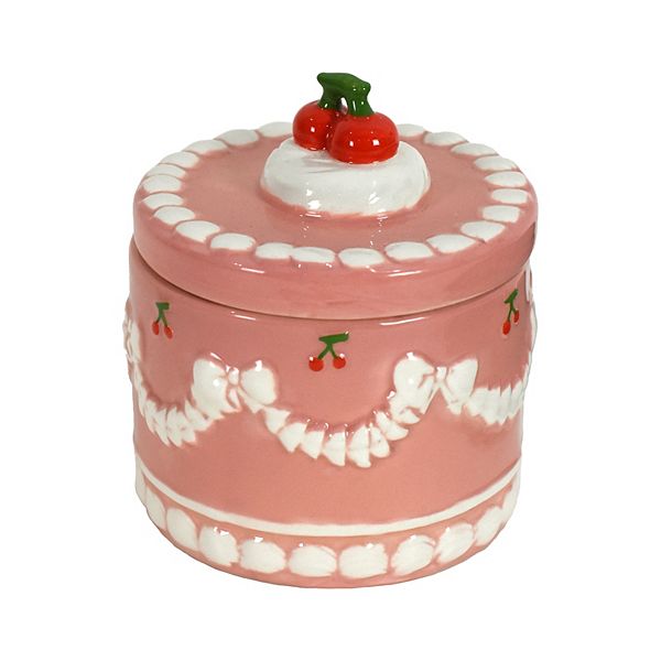 Cherry Cake Ceramic Storage with Lid Table Decor - Multi