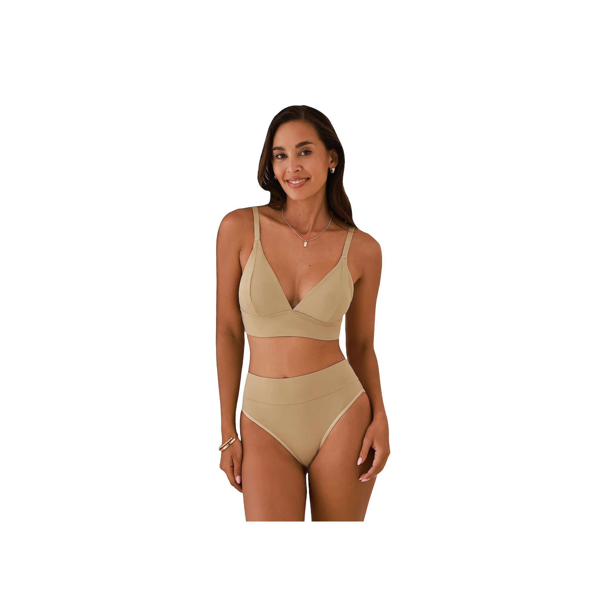 Cupshe Nude Bra & Mid-Rise Underwear Set, Womens, Size: XL, Natural