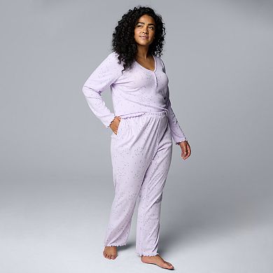 Plus Size Simply Vera Vera Wang Pointelle Long Sleeve Pajama Top & Pajama Pants Set
