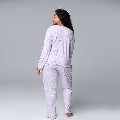 Plus Size Simply Vera Vera Wang Pointelle Long Sleeve Pajama Top & Pajama Pants Set