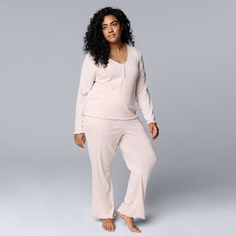 Plus Size Simply Vera Vera Wang Pointelle Long Sleeve Pajama Top & Pajama Pants Set