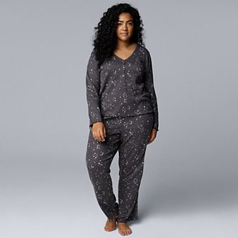Plus Size Simply Vera Vera Wang Pointelle Long Sleeve Pajama Top & Pajama Pants Set