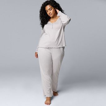 Plus Size Simply Vera Vera Wang Pointelle Long Sleeve Pajama Top & Pajama Pants Set