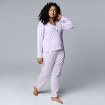 Plus Size Simply Vera Vera Wang Pointelle Long Sleeve Pajama Top & Pajama Pants Set