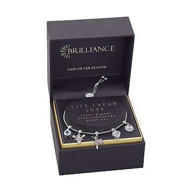 Brilliance Silver Tone Multi Color Cubic Zirconia Hummingbird Slider Charms Adjustable Bracelet