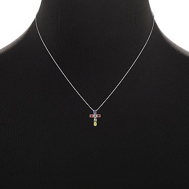 PRIMROSE Sterling Silver Multi Color Cubic Zirconia Cross Box Chain Pendant Necklace