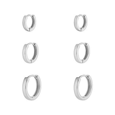 Brilliance Plated Huggie Hoop Earrings 3-Pair Set
