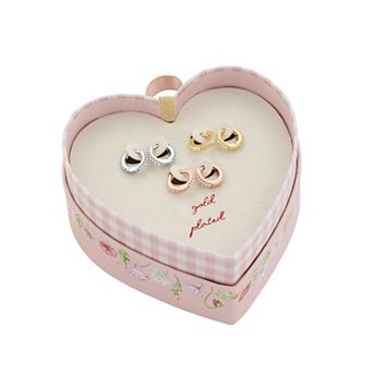 Brilliance Tri Tone 18k Gold Flash Plated Pave Cubic Zirconia Hoop Earring Trio Set