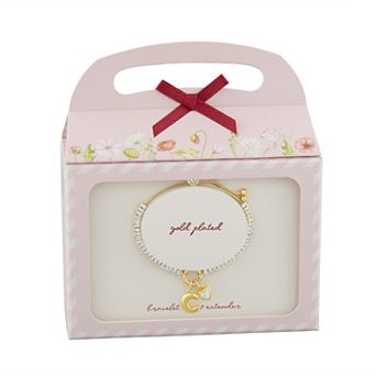 Brilliance Silver Plated Cubic Zirconia Heart Charm & Bubble Initial Charm Bracelet