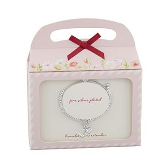 Brilliance Silver Plated Cubic Zirconia Heart Charm & Bubble Initial Charm Bracelet