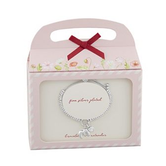 Brilliance Silver Plated Cubic Zirconia Heart Charm & Bubble Initial Charm Bracelet